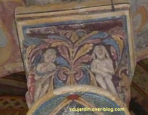 Poitiers, église Sainte-Radegonde, chapiteau du choeur, Adam et Eve