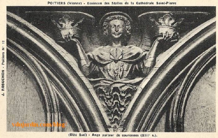 Stalles de la cathédrale de Poitiers, ange, carte postale ancienne de Jules Robuchon