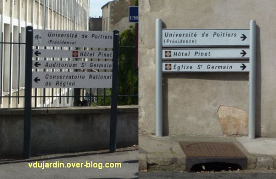 Poitiers, actualité juillet 2012, panneaux de la rue de l'hôtel-Dieu