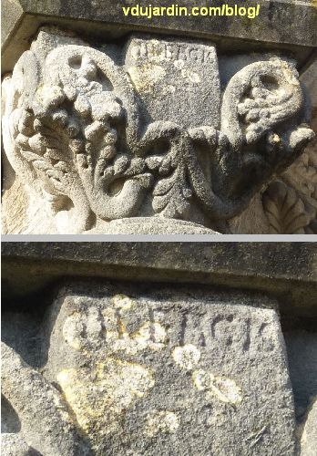 Poitiers, chevet de Saint-Hilaire, chapiteau avec inscription ALEACIS