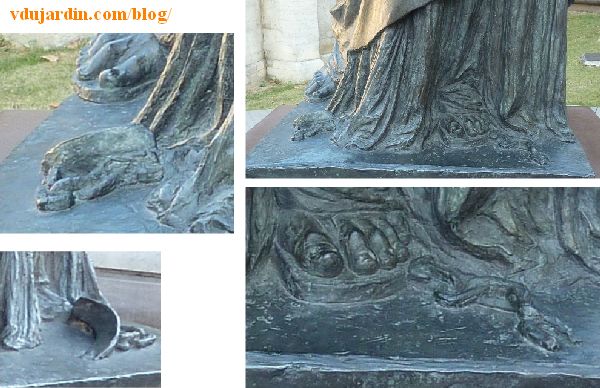 Paris, arts et métiers, chapelle et copie de la statue de la Liberté devant le musée, de dos, détail des fers