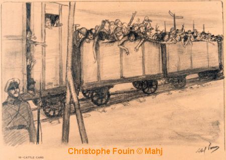 Wagons à bestiaux », planche n°16 (1916) tirée du portfolio In the name of Czar, New York, 1921 – Photo Christophe Fouin © Mahj